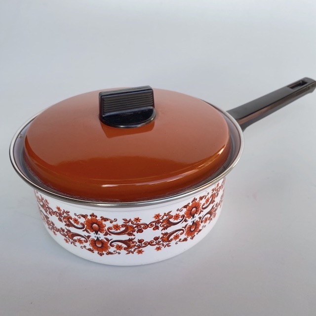 POTS n Pans, Patterned Brown White Floral Saucepan w Lid